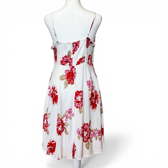 Floral Cottagecore Sundress Size M White Red Coastal Wedding Guest Dress - Picture 3 of 14